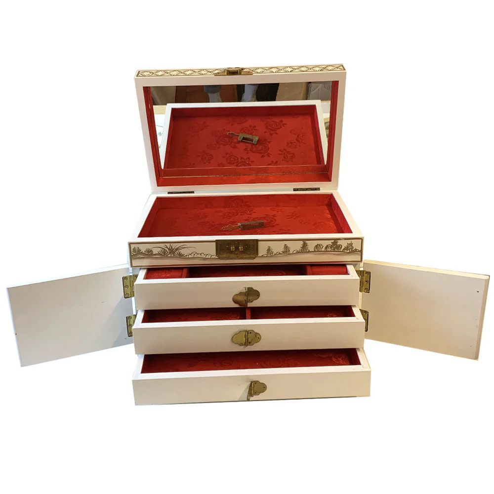 Chinese Mother of Pearl Jewellery White Lacquered Jewellery Box - Image 3