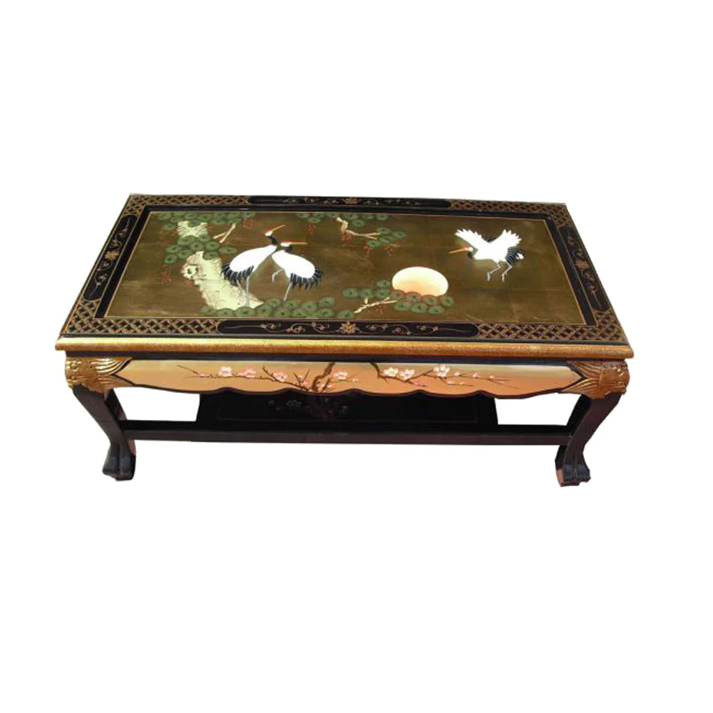 Cranes Design Gold Lacquer Coffee Table
