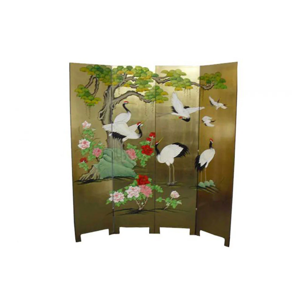 Cranes Design Gold Lacquer Screen