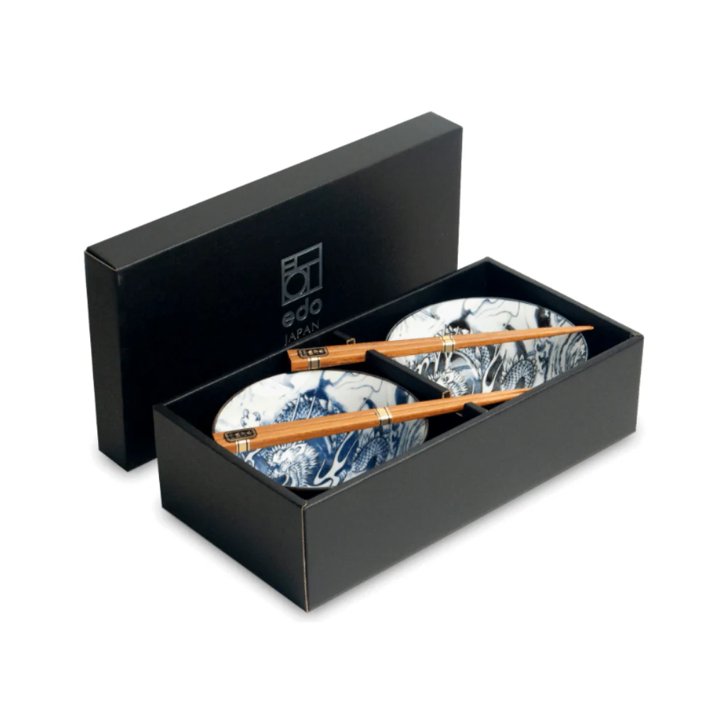 Dragon Design Bowls with Chopsticks Ø15cm - Set of 2