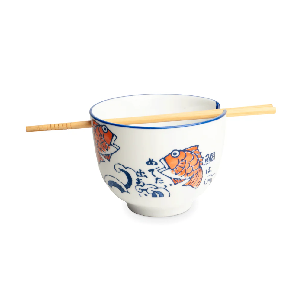 Fish Design Soba Bowl with Chopsticks