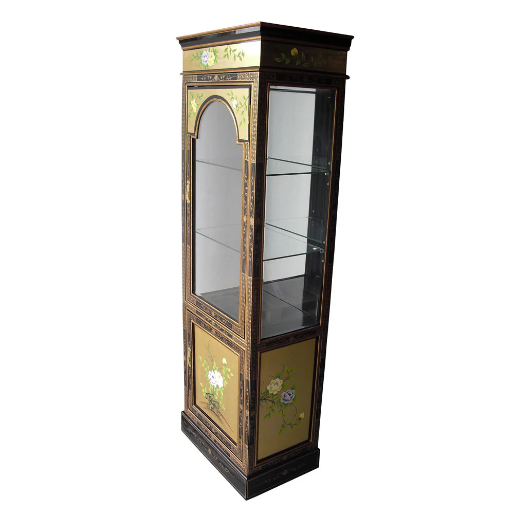 Gold Lacquer Display Cabinet with Mirror