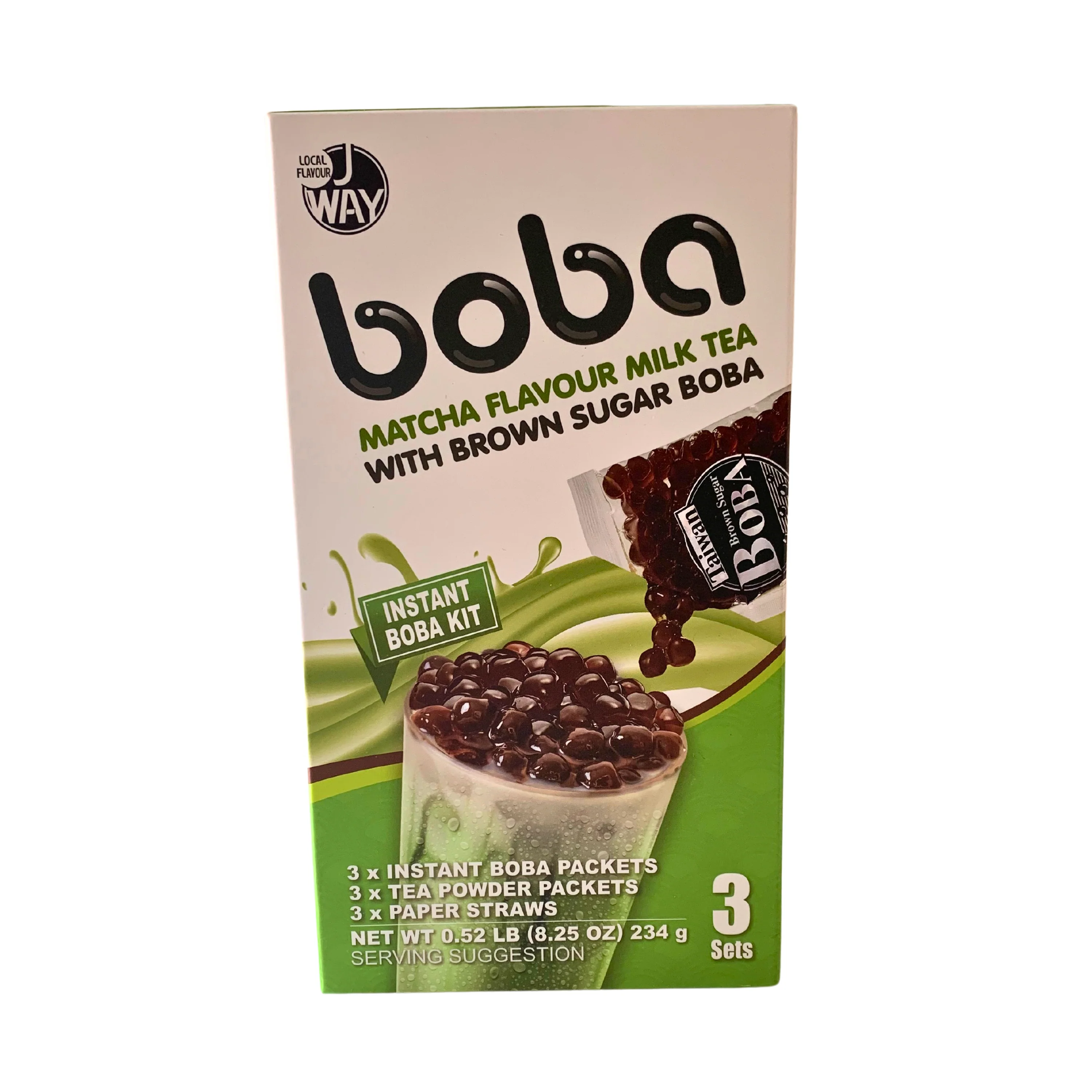 J-Way Boba Matcha Flavour Milk Tea with Brown Sugar Boba (3 sets) - 234g - BB: 11/03/2026