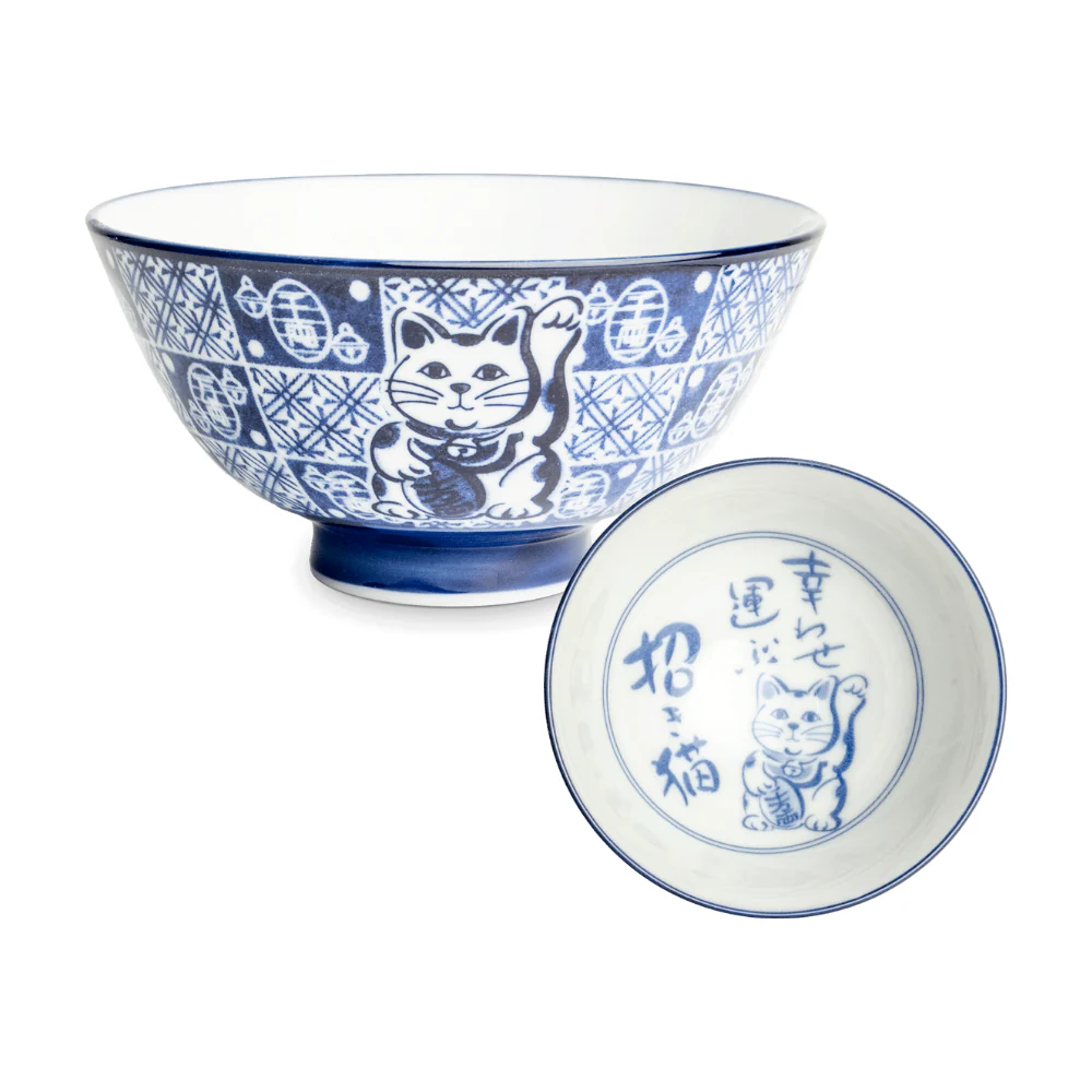 Japanese Lucky Cat Bowls with Chopsticks - Set of 4 - Image 2