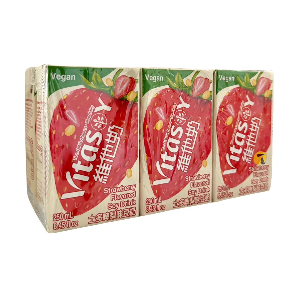 Vitasoy Strawberry Flavoured Soy Drink - 6x250ml - BB: 04/04/2026
